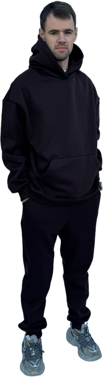 Універсальний базовий теплий спортивний костюм на флісі чорний, фото 1