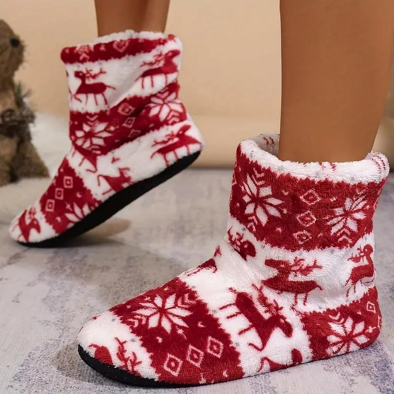 Чоботи жіночі на хутрі червоні з оленями, фото 1