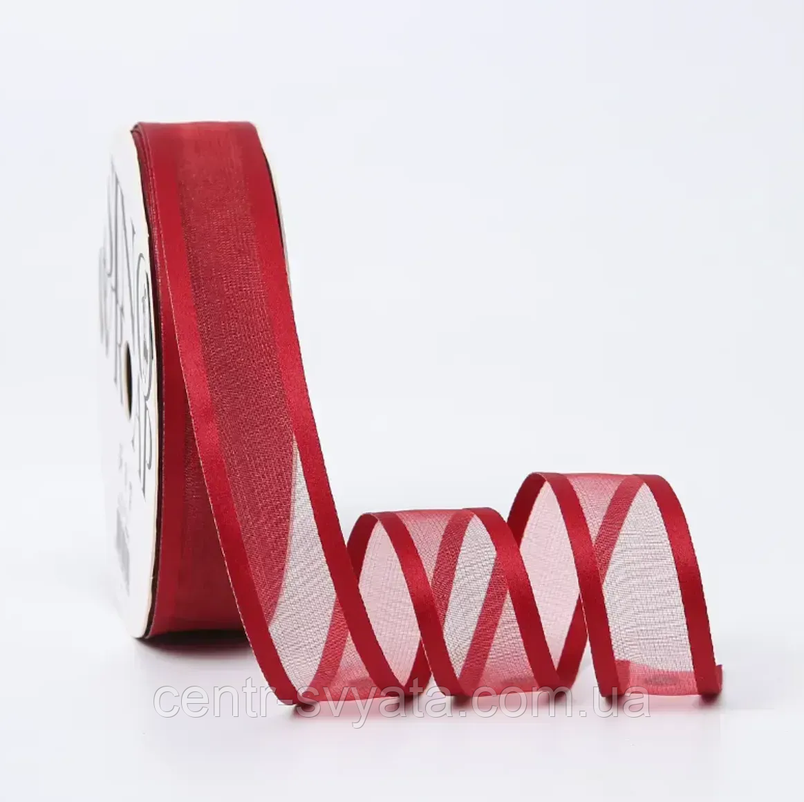 Стрічка органза з атласним кантом 2,5 см (46 м) Червона
