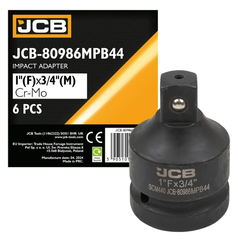 Ударний адаптер 1"(F) x 3/4"(M) (посилена сталь SCM440) JCB Tools JCB-80986MPB44, фото 1