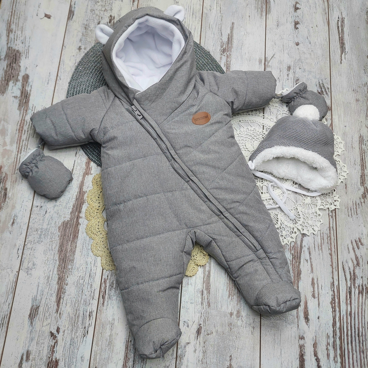 62 0-3 міс шапка та комбінезон термо суцільсний на зиму зимовий цільний для нвонароджених дівчинки хлопчика 4538