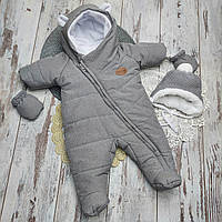 62 0-3 міс шапка та комбінезон термо суцільсний на зиму зимовий цільний для нвонароджених дівчинки хлопчика 4538