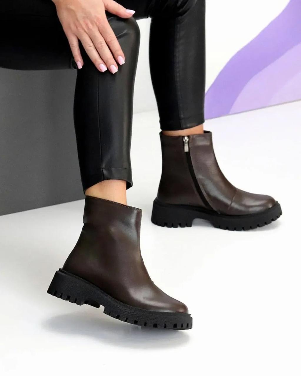 Черевики демісезонні з натуральної шкіри, темний шоколад, фото 1