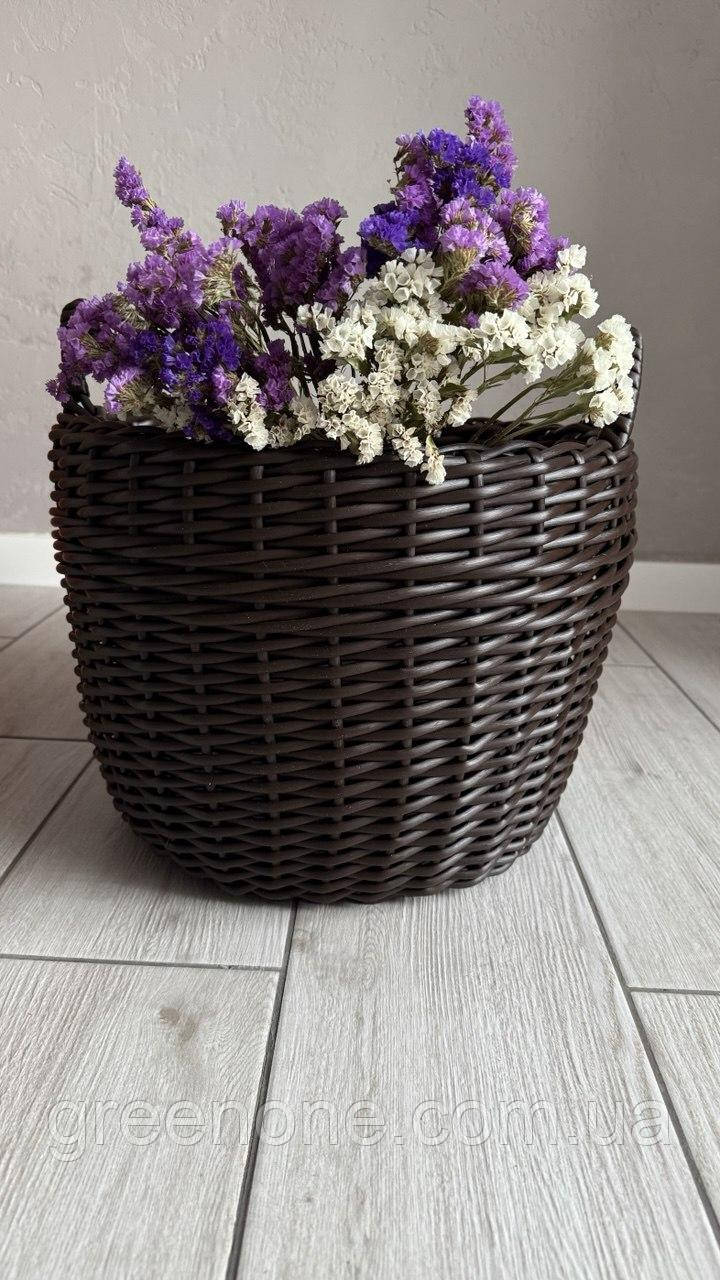 Корзина з ручками з ротанга, плетиний  кошик для вуличних рослин, колір венге, 12 л, фото 1