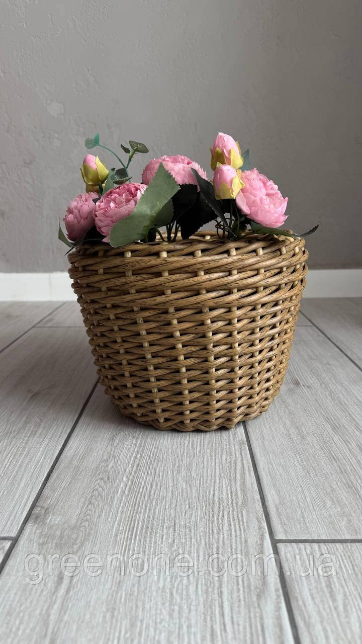 Кашпо для рослин в кольорі дерево, кашпо для саду із штучного ротангу 5 л, фото 1