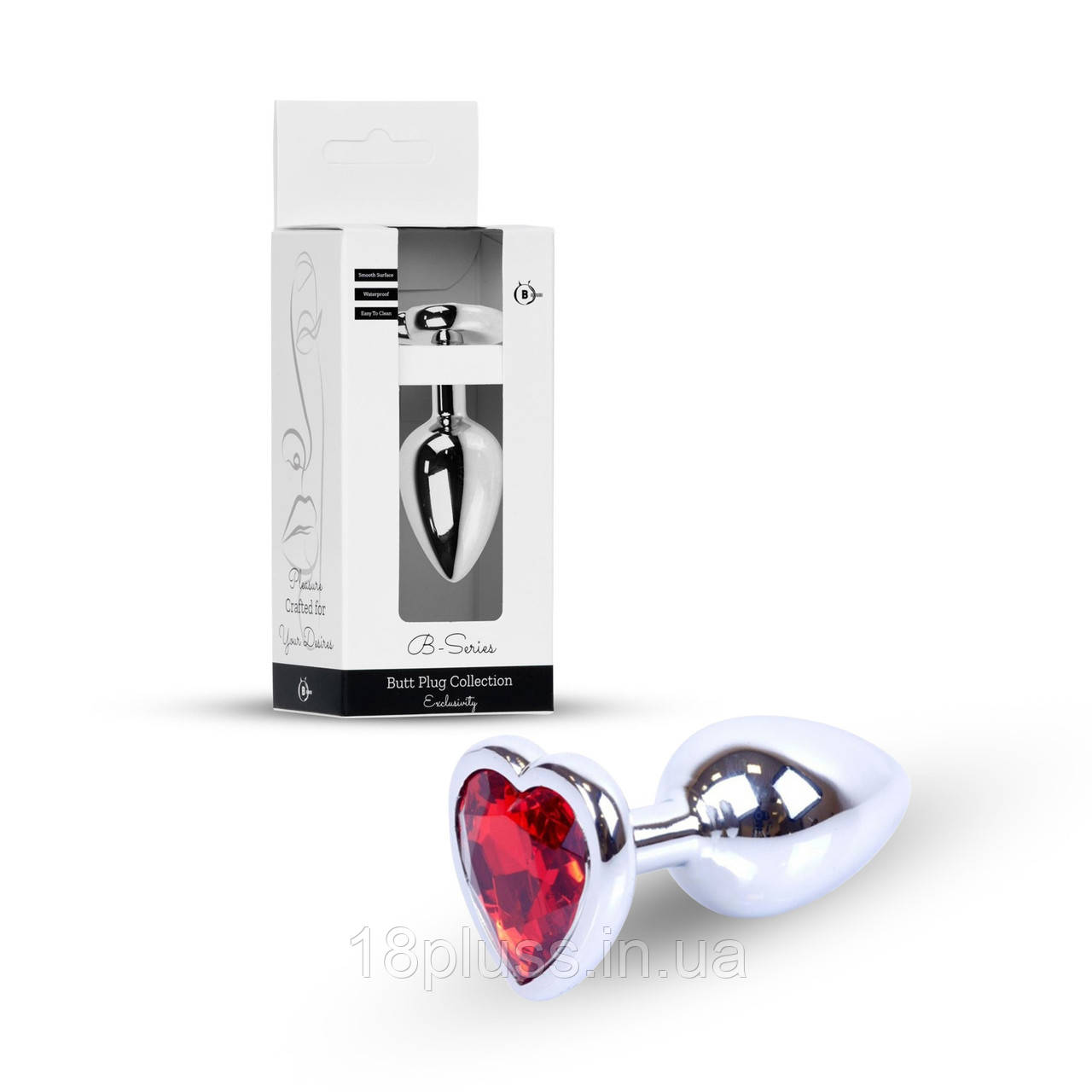 Металева срібляста анальна пробка зі стразом у формі серця Jewellery Silver Heart Plug Red, фото 1
