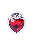 Металева срібляста анальна пробка зі стразом у формі серця Jewellery Silver Heart Plug Red, фото 3