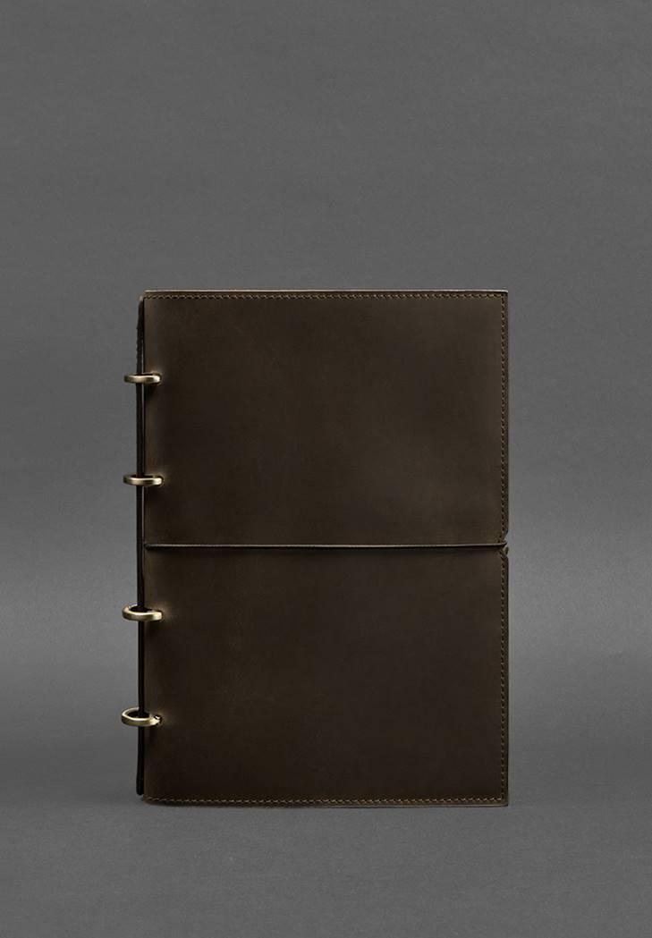 Шкіряний блокнот А4 на кільцях (софт-бук) 9.0 у м'якій обкладинці темно-коричневий Crazy Horse BlankNote, фото 1