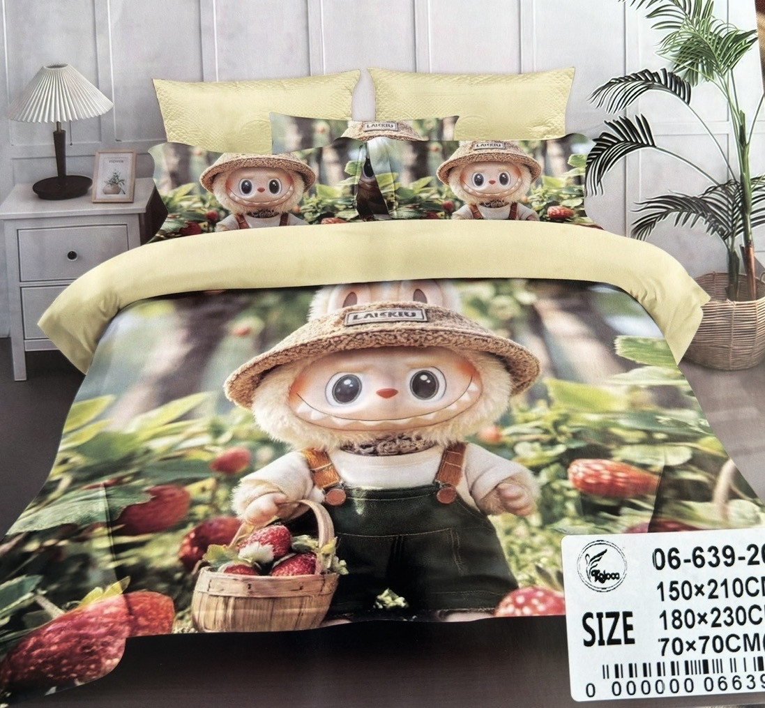 Дитяча фланелева полуторна постільна білизна з Лабубу, фото 1