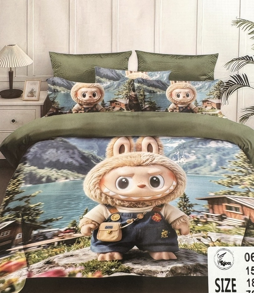 Дитяча фланелева полуторна постільна білизна з Лабубу, фото 1