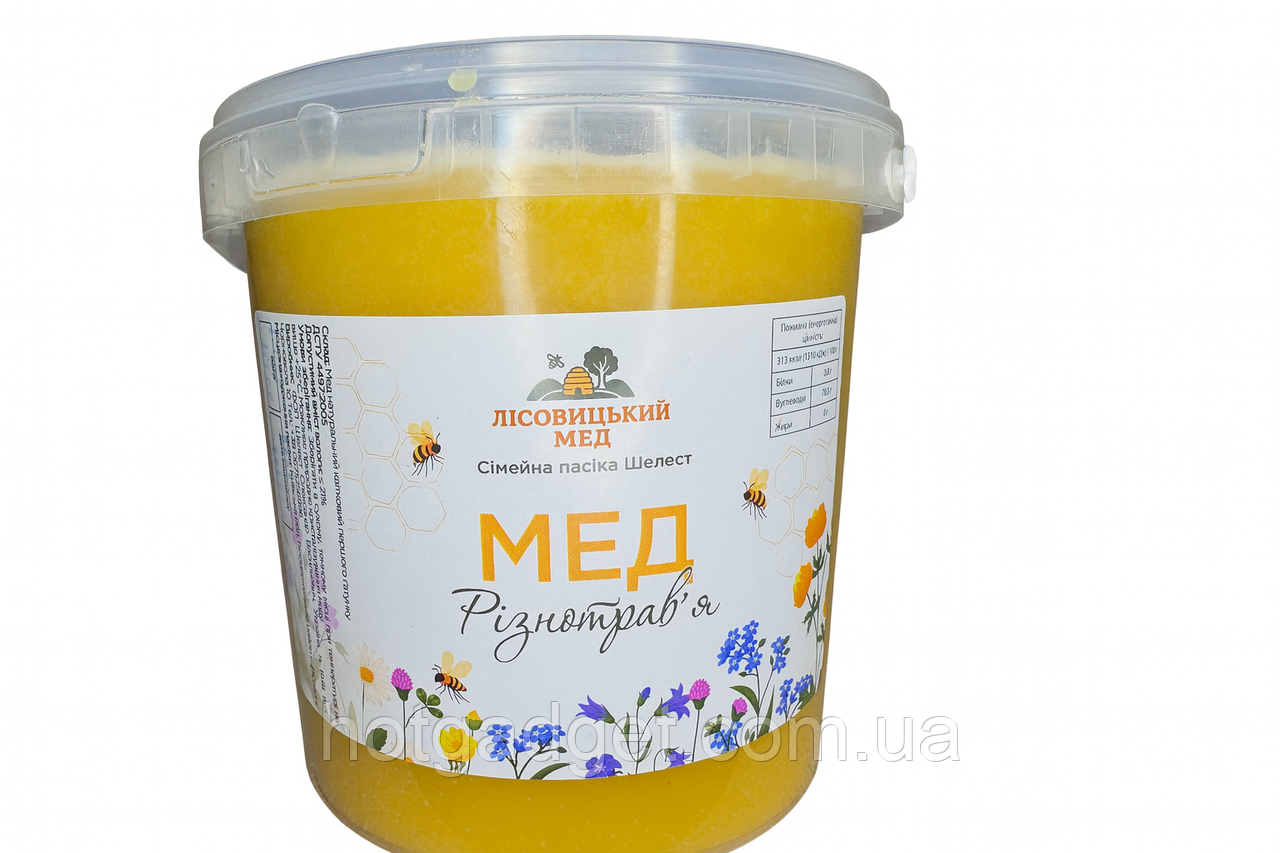 Мед різнотрав'я Лісовицький мед (медозбір 2025 року) 1400г (1.4кг), фото 1