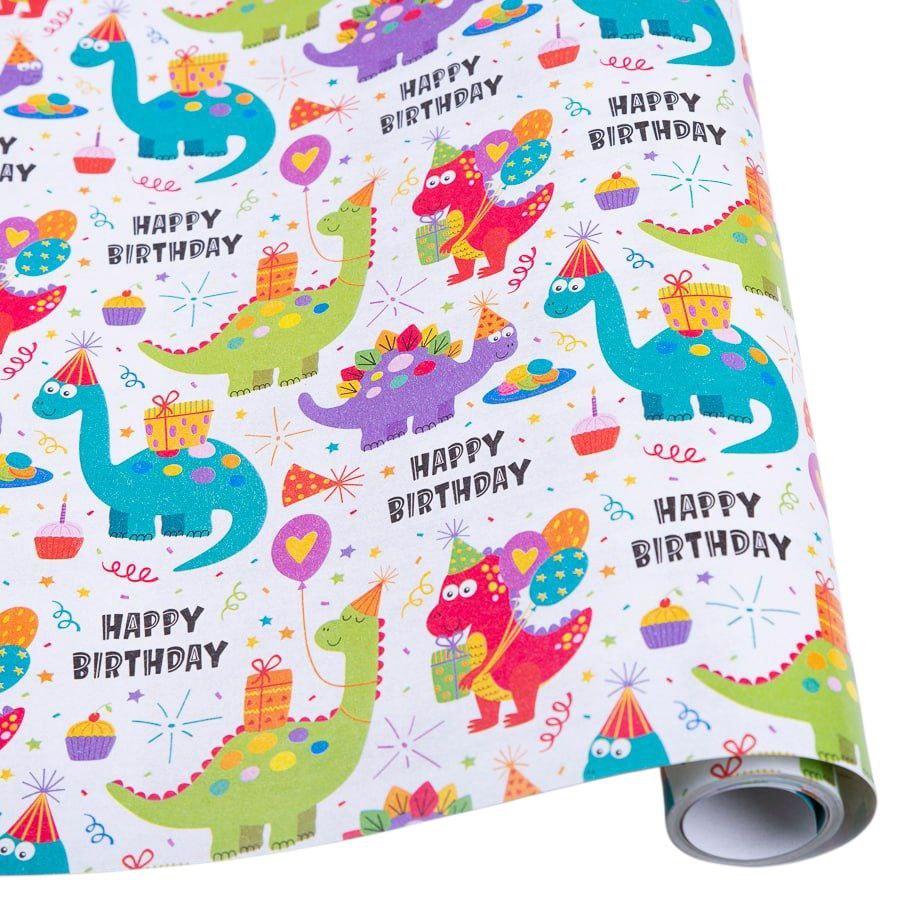 Подарунковий папір у рулоні Happy Birthday Dinosaurs 70 см × 5 м
