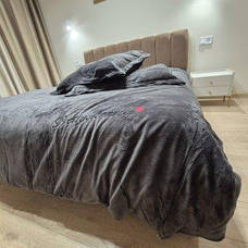 Велюрова постільна білизна Моніка з простинею на резинці Євро Графітовий, фото 4