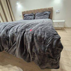 Велюрова постільна білизна Моніка з простинею на резинці Євро Графітовий, фото 5