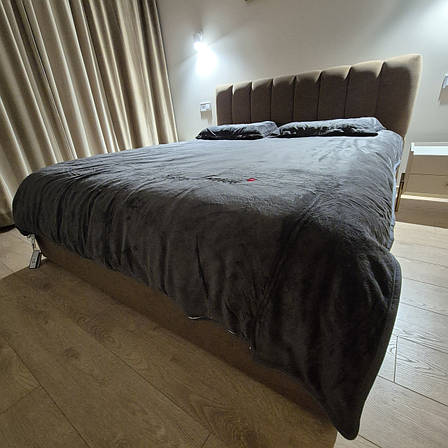 Велюрова постільна білизна Моніка з простинею на резинці Євро Графітовий, фото 1