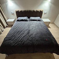 Велюрова постільна білизна Моніка з простинею на резинці Євро Графітовий, фото 2