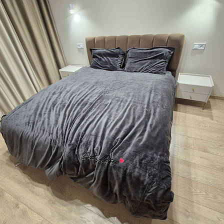 Велюрова постільна білизна Моніка Двоспальний Графітовий, фото 1