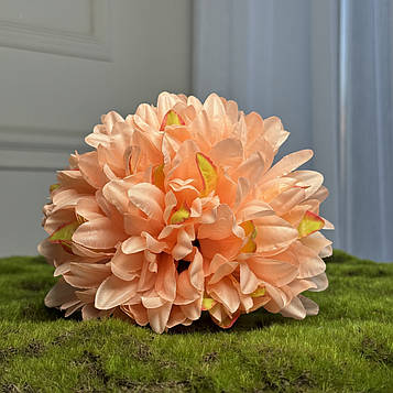 Штучна лососева хризантема, діаметр 16 см, висота 7 см. Штучна хризантема для декору.