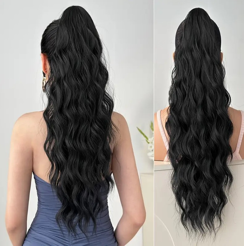 Шиньйон на крабі з утяжкою чорний 61 см хвилястий термоволокно, фото 1