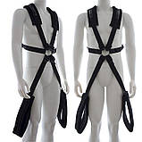 Сбруя чоловіча на тіло бдсм із синтетичної тканини чорна регульована для рольових ігор з м’якими петлями, фото 2