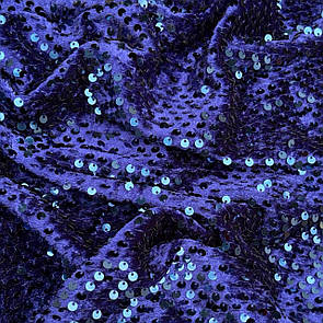 Тканина велюр із паєткою пришита на волосіні стрейч 130 см Електрик