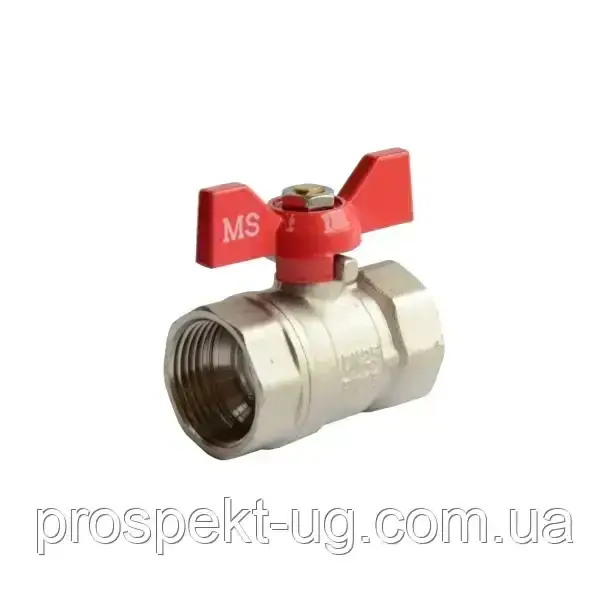 Кран Ду20 (3/4") Ру16 кульовий латунний нікель метелик різьба внутрішня ВВ, фото 1