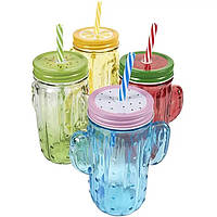 Стакан банку кактус із трубочкою 450 мл для напоїв оригінальний декор для пікніка та вечірки SPICY