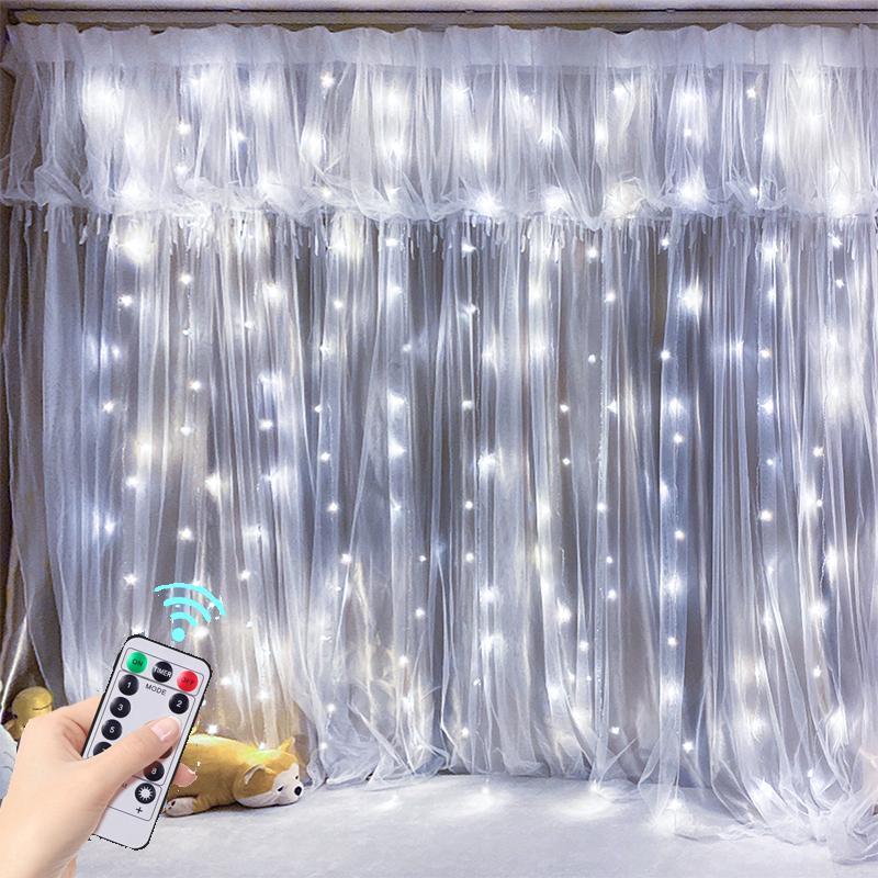 Гірлянда Штора на мідному дроті 3х3 м, 300 LED, колір: білий USB с пультом