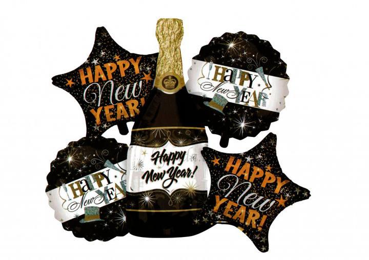 Набір фольгованих кульок КНР Happy New Year, 5  шт, фото 1