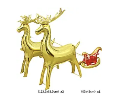 Стояча фольгована кулька КНР Сани з оленями великі 3D, (122,5 х 83,5 см; 43 х 64,5 см), фото 1