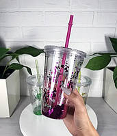Склянка з трубочкою рожевий для напоїв і коктейлів об'єм 500 мл легкий і стильний аксесуар