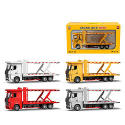 Трейлер 29 см металевий з дверима що відкриваються звук світло гумові колеса 4 кольори на батарейках