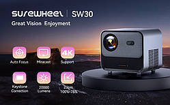 Cупер проектор SUREWHEEL SW30 Full HD 1080P 4K LED 20000 Лм, 5G WiFi, Bluetooth 5.0, з динаміками,Smart TV System