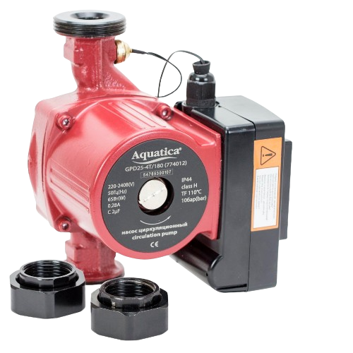 Насос циркуляційний терморегулятор 65Вт 4м 63л/хв Ø1½" 180 мм + гайки Ø1" Aquatica, фото 1