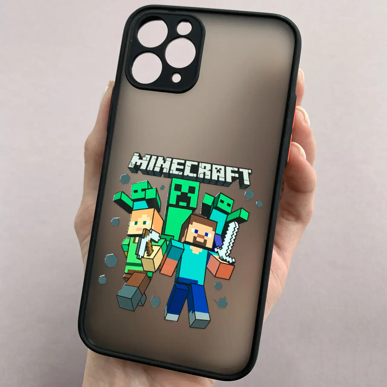 Чохол для iPhone 11 Pro чорний з логотипом Minecraft з принтом майнкрафт стів e02h
