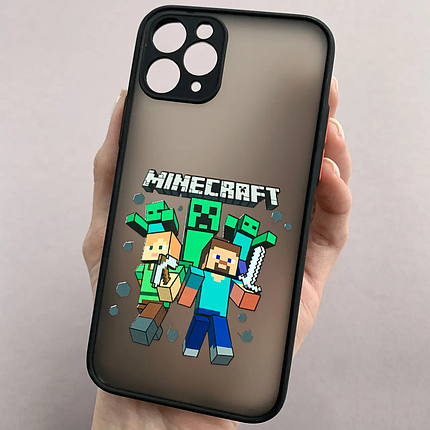 Чохол для iPhone 11 Pro чорний з логотипом Minecraft з принтом майнкрафт стів e02h, фото 1