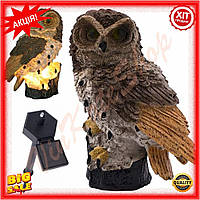 Садовий світильник на сонячній батареї Сова коричневий для освітлення саду та доріжок декоративний