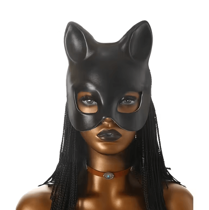 Маска Чорної Кішки шкіряна. Тип 2, VIP-версія. Якісна еко-шкіра, підкладка, фото 1