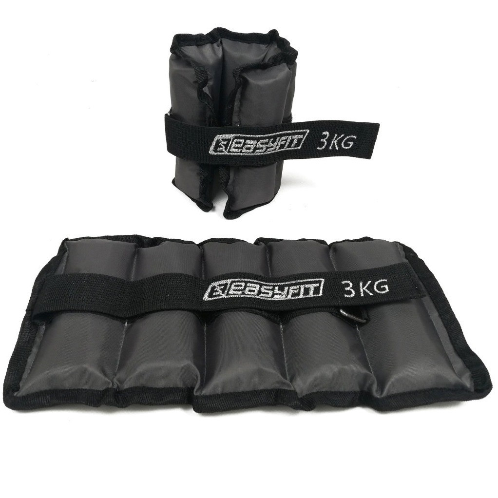 Обважнювачі для ніг та рук EasyFit EF-AWTМ-300, 2×3 кг, сірі (2 шт.), сталева гранула - для фітнесу, бігу та аеробіки, фото 1