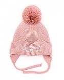Зимова дитяча шапочка з бубоном на зав'язках для дівчинки розмір 44-46 см, фото 7