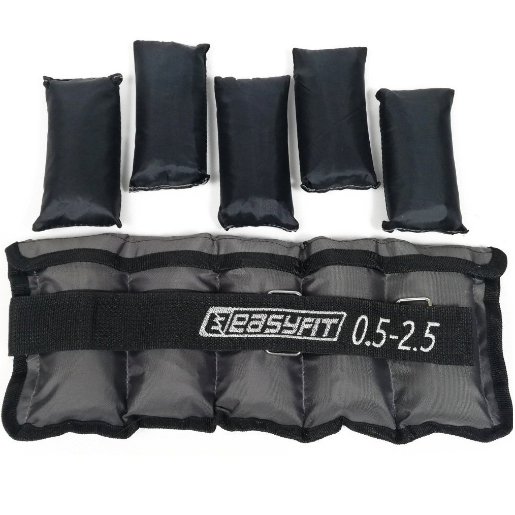 Обважнювачі для ніг та рук EasyFit EF-AWTМ-525, набірні 0,5×2,5 кг, сірі (2 шт.), сталева гранула - для фітнесу і бігу, фото 1