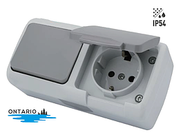 Вимикач + Розетка із заземленням IP54 ONTARIO