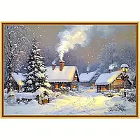 Набір для вишивання хрестиком в 3 нитки 11 ст Тепла хатина в сніжну ніч з нанесеною схемою на канву 55 х 40 см