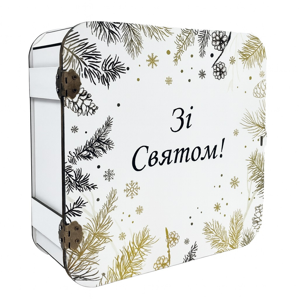 Набір цукерок подарунок на Новий рік та Миколая гуртом в упаковці з дерева №8 1000 г. (Люкс), фото 1