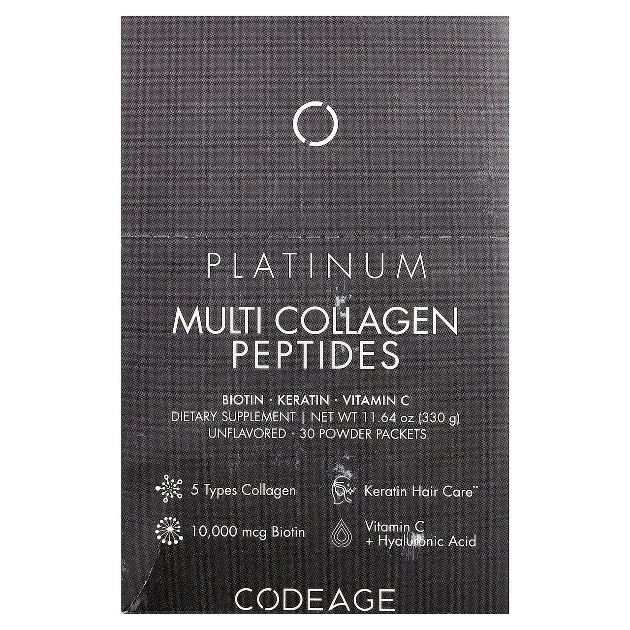 CodeAge, Platinum Multi Collagen Peptides, без добавок, 30 пакетиків по 11 г (0,38 унції), Київ, фото 1