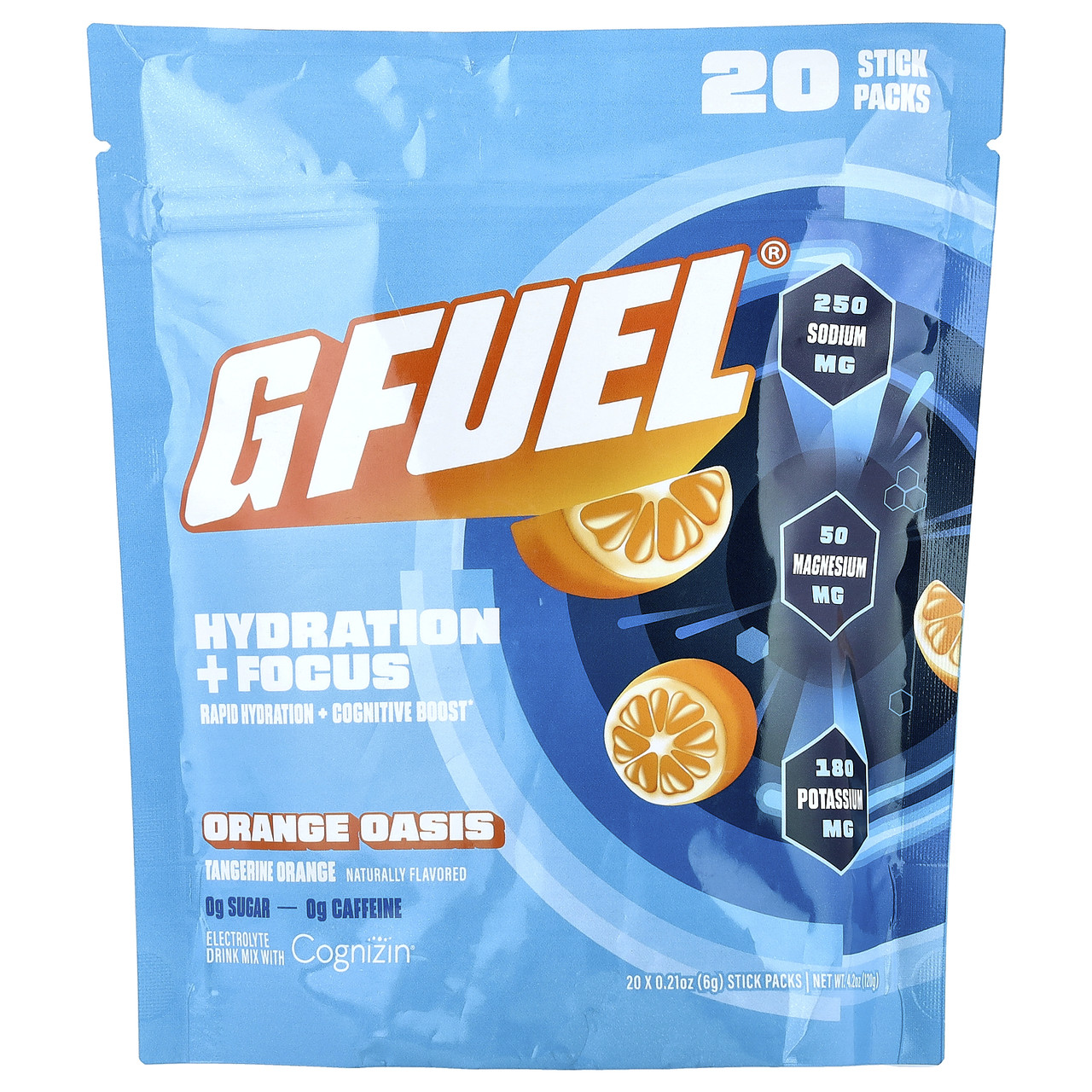 GFUEL, Hydration + Focus, суміш для приготування електролітичного напою з Cognizin®, зі смаком апельсина, 20 пакетиків-стиків, фото 1