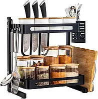 Стелаж-сушарка для посуду 2 рівні, кухонний органайзер метал, полиці для ножів і приладів