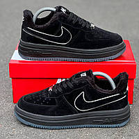 Зимові чорні замшеві чоловічі кросівки Nike Air Force 1 / Зимові замшеві кеди на хутрі Найк Аїр Форс 1