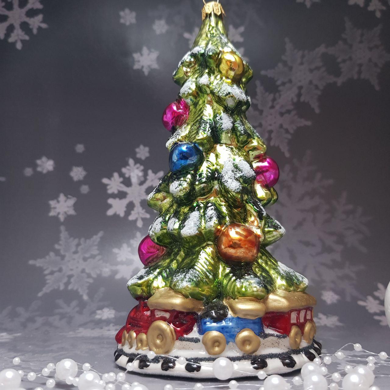 Скляна ялинкова іграшка Різдвяна скляна прикраса: Святкова Ялинка з Різдвяним Потягом Snegka Poland