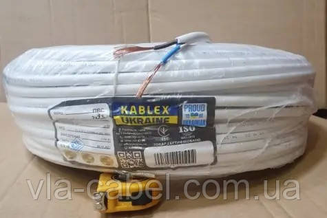 Провід ПВС 2х1.5 повний переріз, мідний гнучкий білий Одеса Каблекс (бухта 100м), фото 1